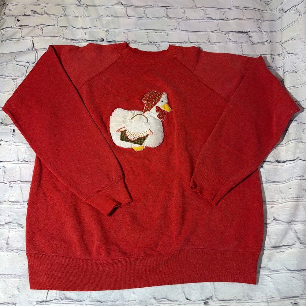 70's Cottagecore Quilted Applique Mother Goose Sweatshirt Grannycore Folk Art XL